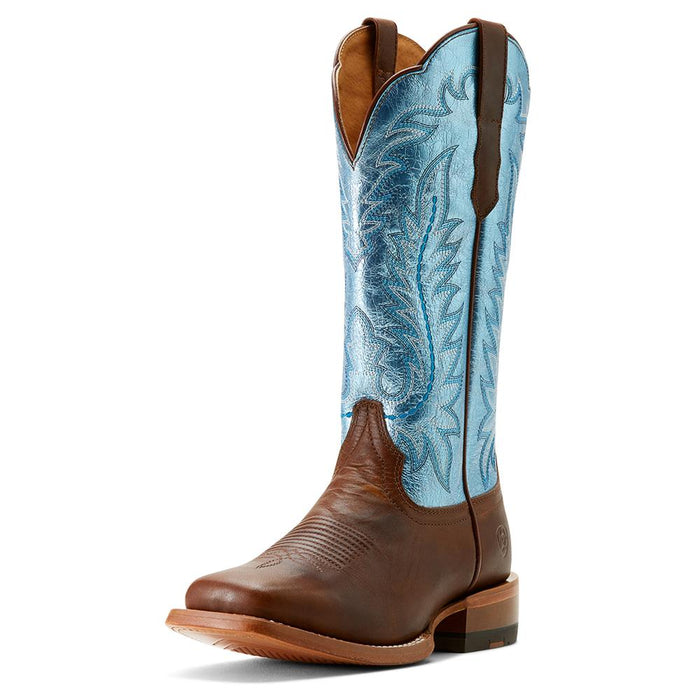 Womens Frontier Tilley Dapper Tan with Surf Blue Top Western Boot