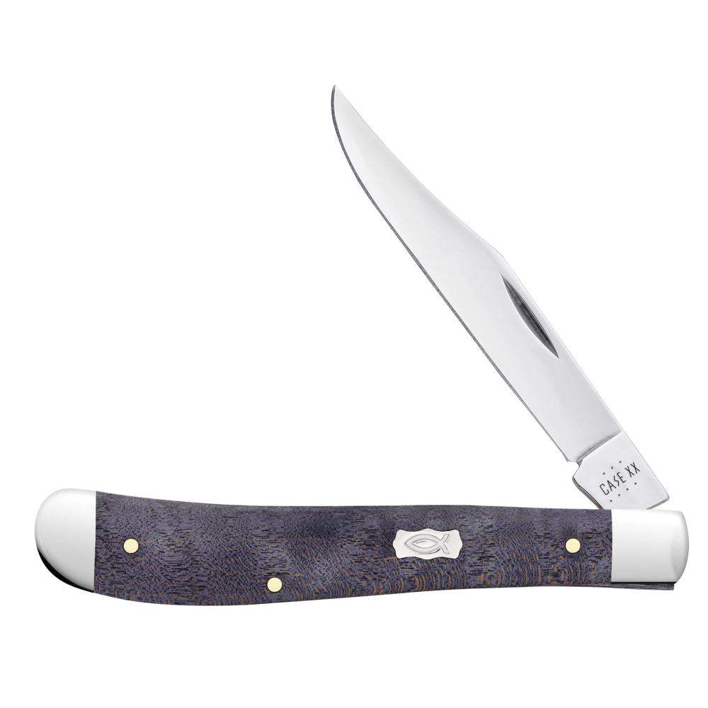 Case XX Slimline Trapper Smooth Purple Curly Maple Wood Pocket Knife C