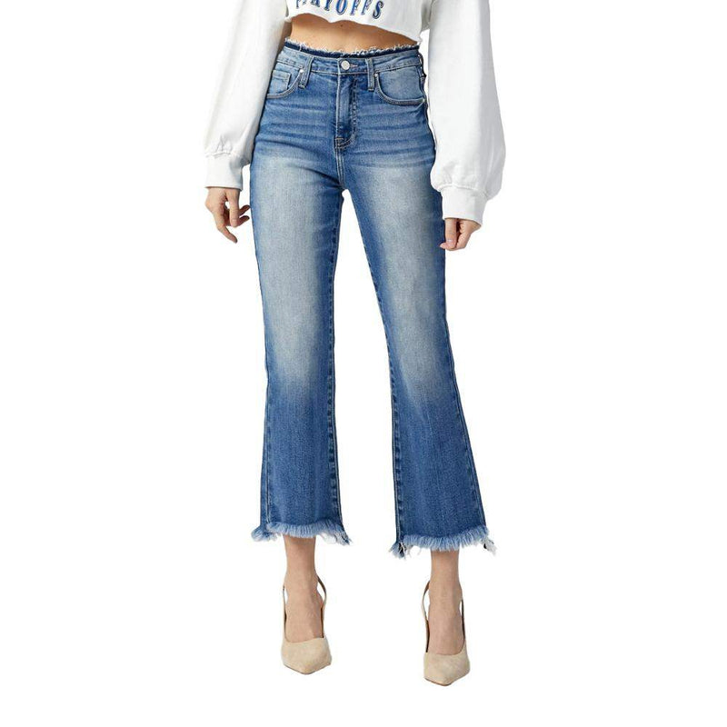 Risen Jeans Women's Medium Wash Flare Cropped Jeans