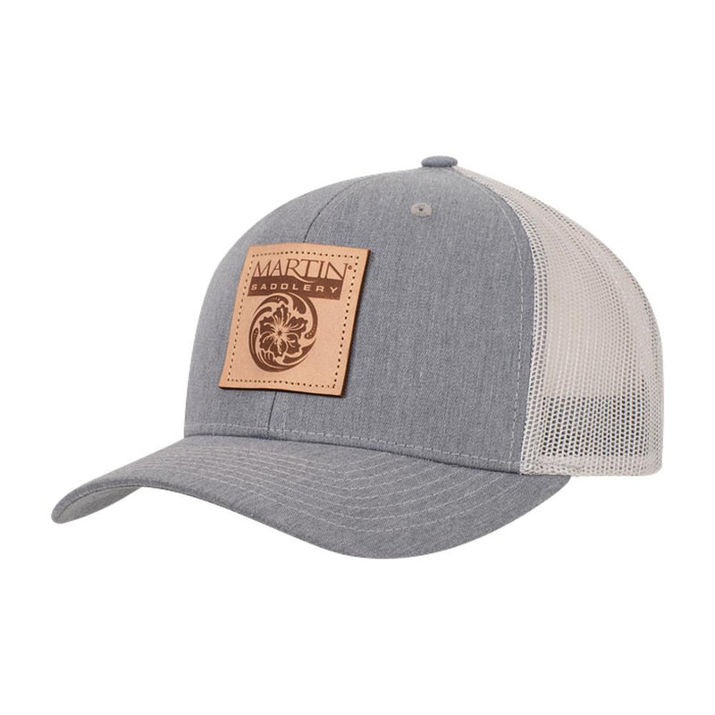 Heather Grey and White Faux Leather Patch Snapback