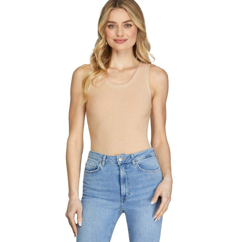 She & Sky Women's Taupe Sleeveless Bodysuit