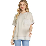 Women's Stone Raw Edge French Terry Top