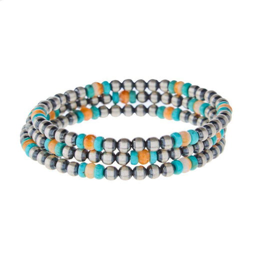 Sterling Pearl and Turquoise Coil Bracelet