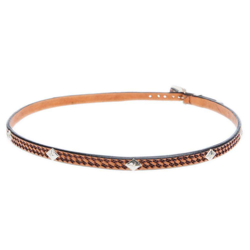 Hatband Russet Basket with Sterling Silver Diamond Conchos