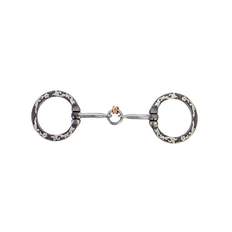 Silver Floral Engraved Copper Lifesaver Snaffle Bit
