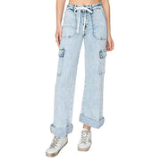 Women's Light Acid Wash Wide Leg Cargo Pants