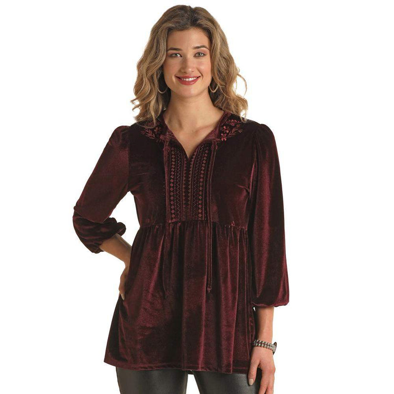 Women's Velvet Embroidered Top