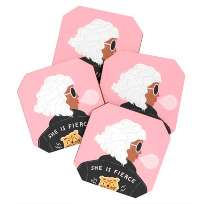 She Is Fierce Pink Coaster Set
