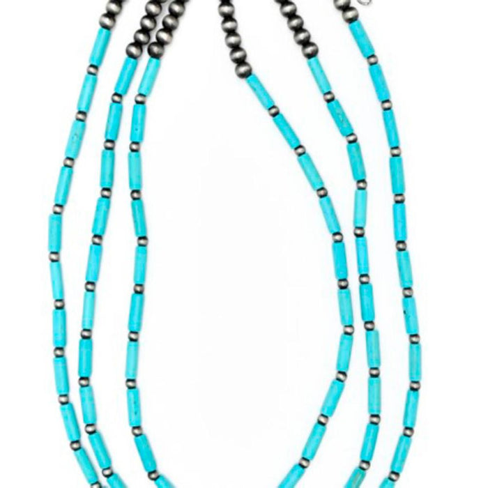 Three Str Turquoise and Navajo Pearl Necklace