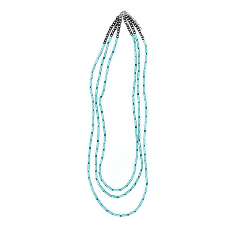 Three Str Turquoise and Navajo Pearl Necklace