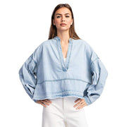 Women's Mineral Wash Denim V-Neck Top