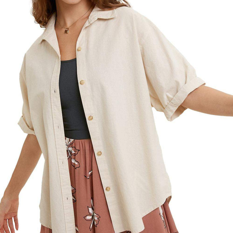 Women's Natural Cuffed Sleeve Button Up Shirt