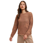 Women's Mocha Floral Crochet Sweater