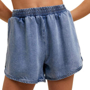 Women's Washed Denim Elastic Waist Shorts