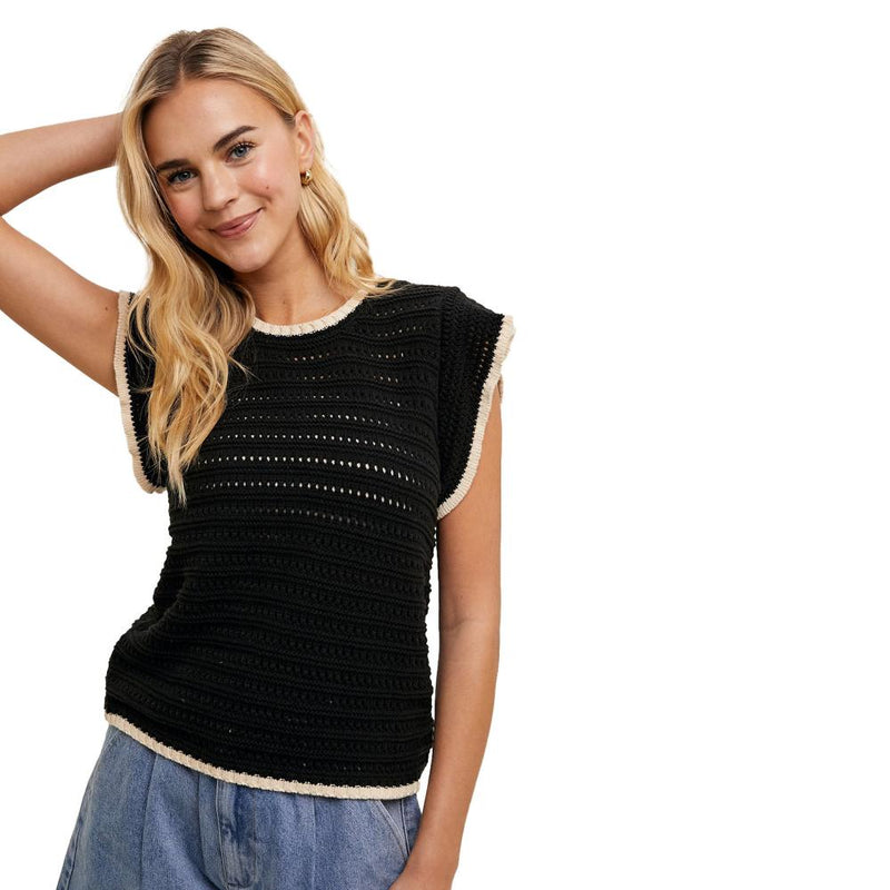 Women's Black and Taupe Contrast Sweater Top