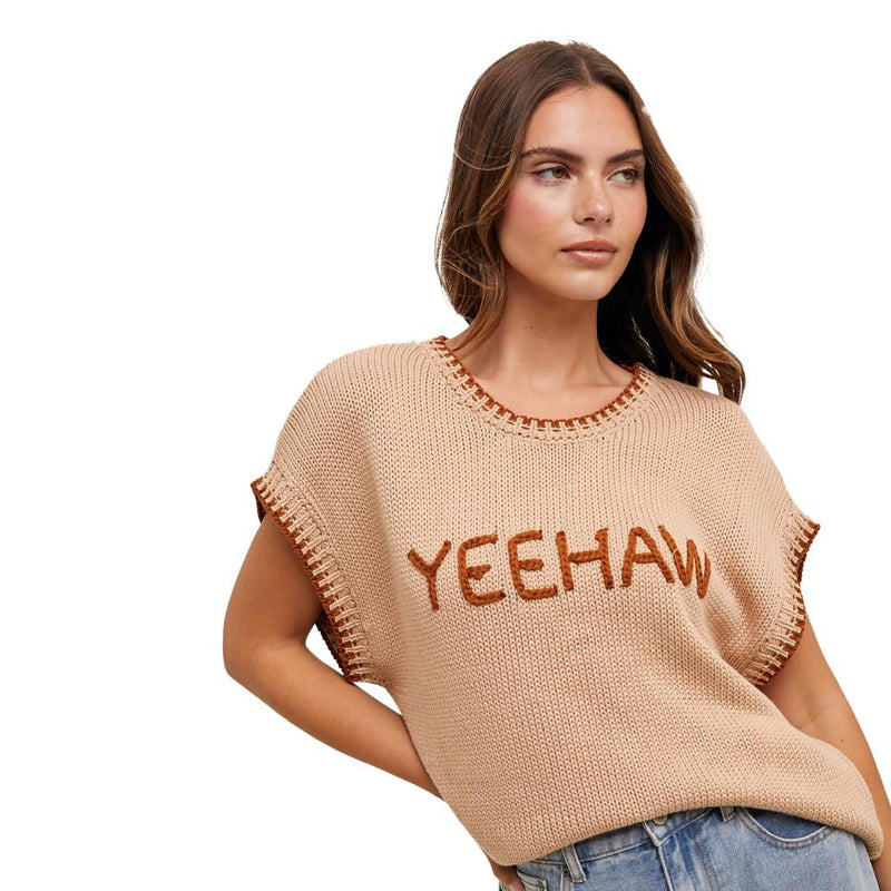 Women's Tan and Camel Yee Haw Sweater