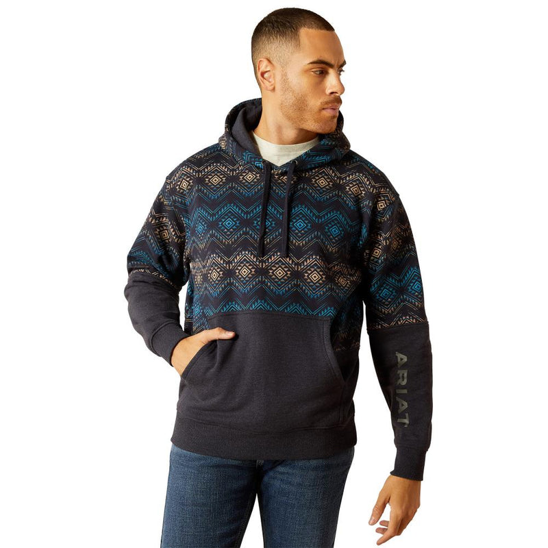 Mens Navy Color Block Hoodie