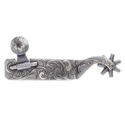 Engraved Silver Scroll Mens 2 Inch Band Western Spurs with 7 Point Rowel
