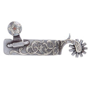Engraved Silver Scroll Mens 2 Inch Band Western Spurs with 11 Point Rowel