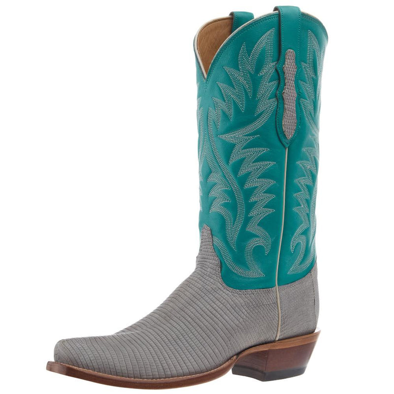 Men`s Grey Rustic Lizard 13In Blue Top Cowboy Boot