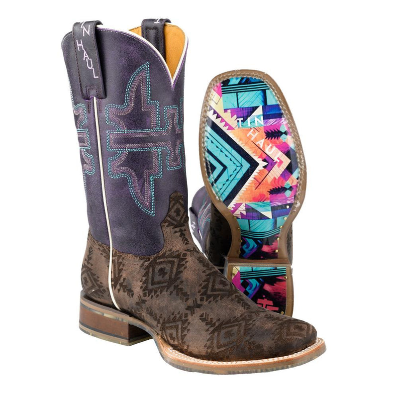 Women`s Lazered Brown Vamp 11In Purple Top Boot