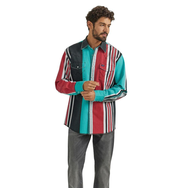 Men's Vintage Stripe Long Sleeve Snap Shirt