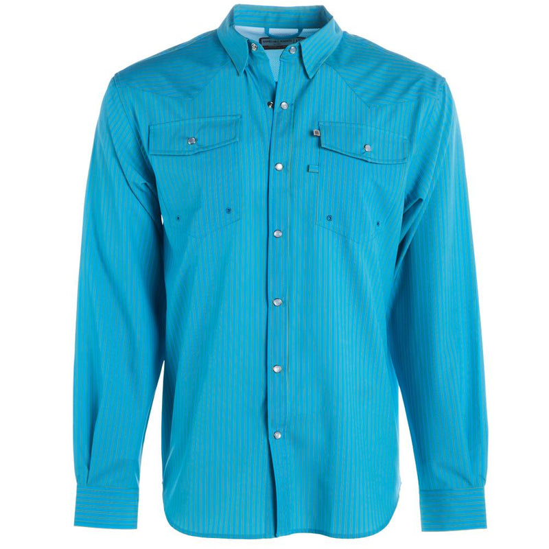 Men's Blue and Gold Stripe Snap Shirt
