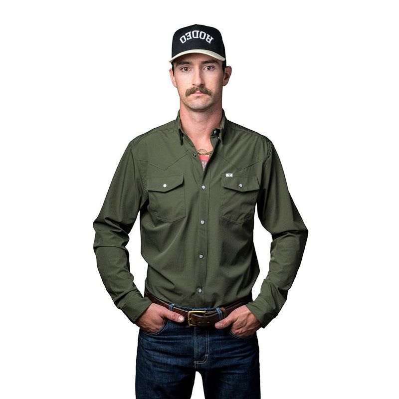Men's Olive Vented Pearl Snap Shirt