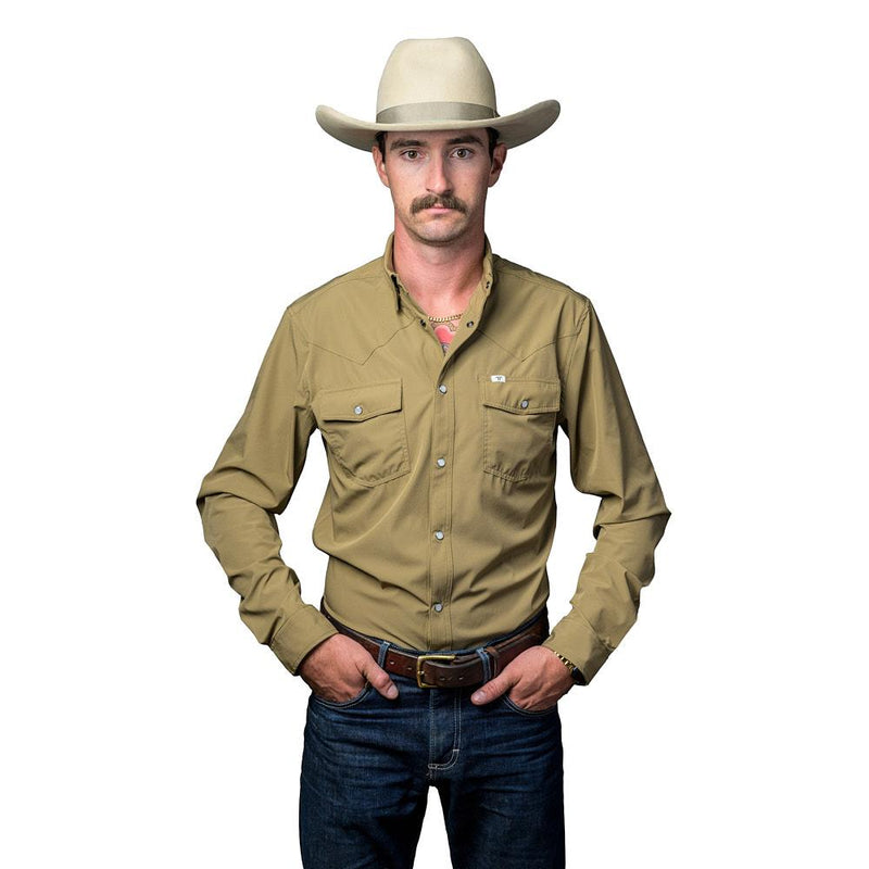 Men's Khaki Vented Pearl Snap Shirt