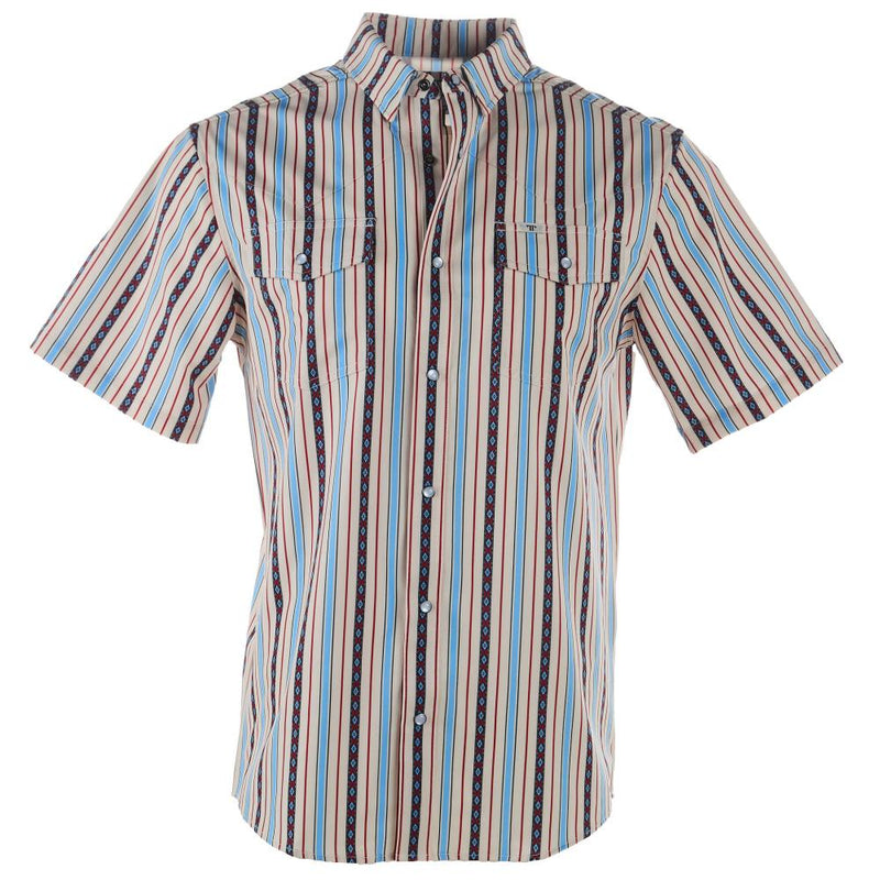 Men's Cream Printed Vented Pearl Snap Shirt