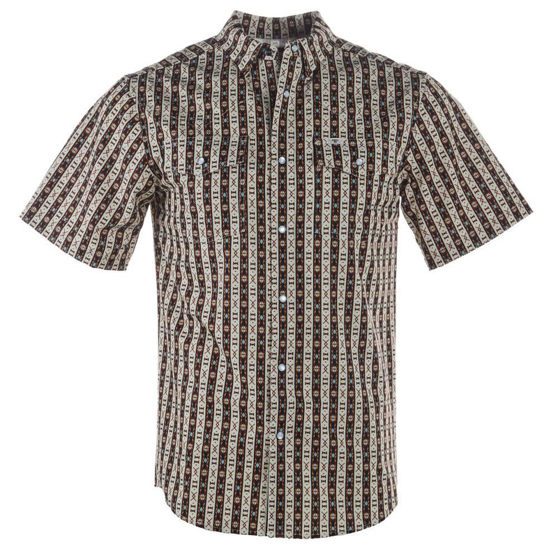 Men's Cream and Brown Vented Pearl Snap Shirt