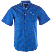 Men's Blue Print Vented Pearl Snap Shirt