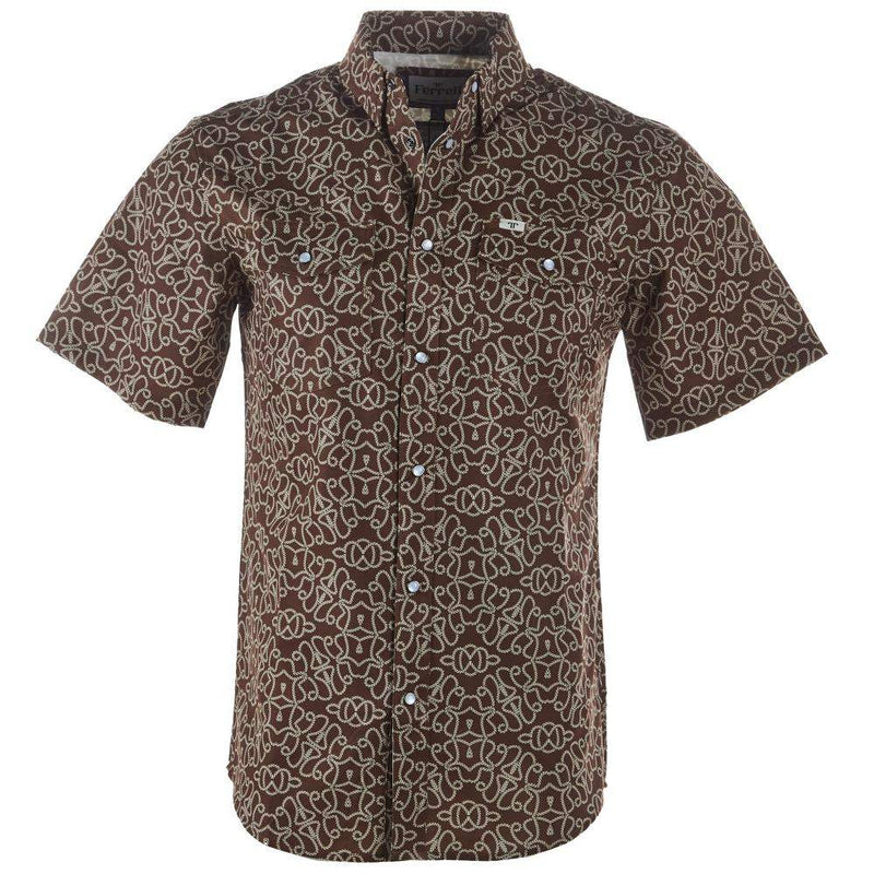 Men's Brown Rope Vented Pearl Snap Shirt