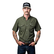 Men's Olive Vented Pearl Snap Shirt