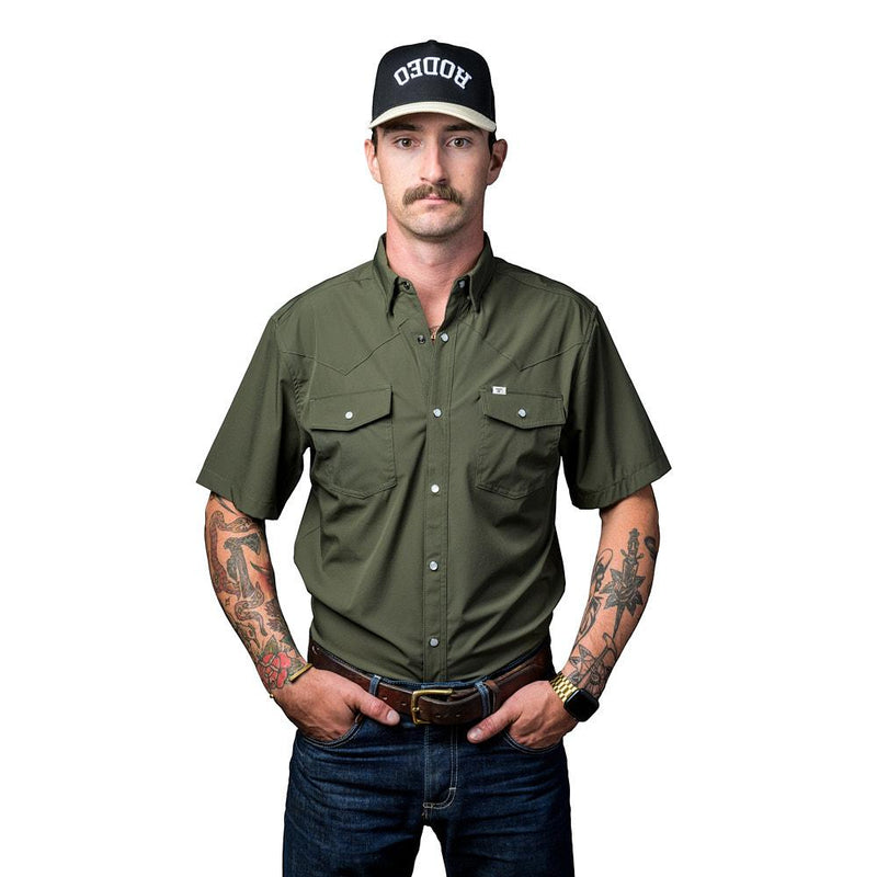 Men's Olive Vented Pearl Snap Shirt