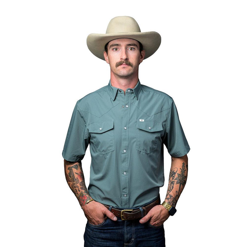 Men's Aqua Vented Pearl Snap Shirt