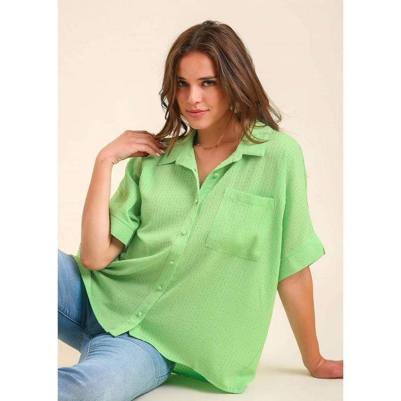 Women's Apple Green Textured Button Down Shirt