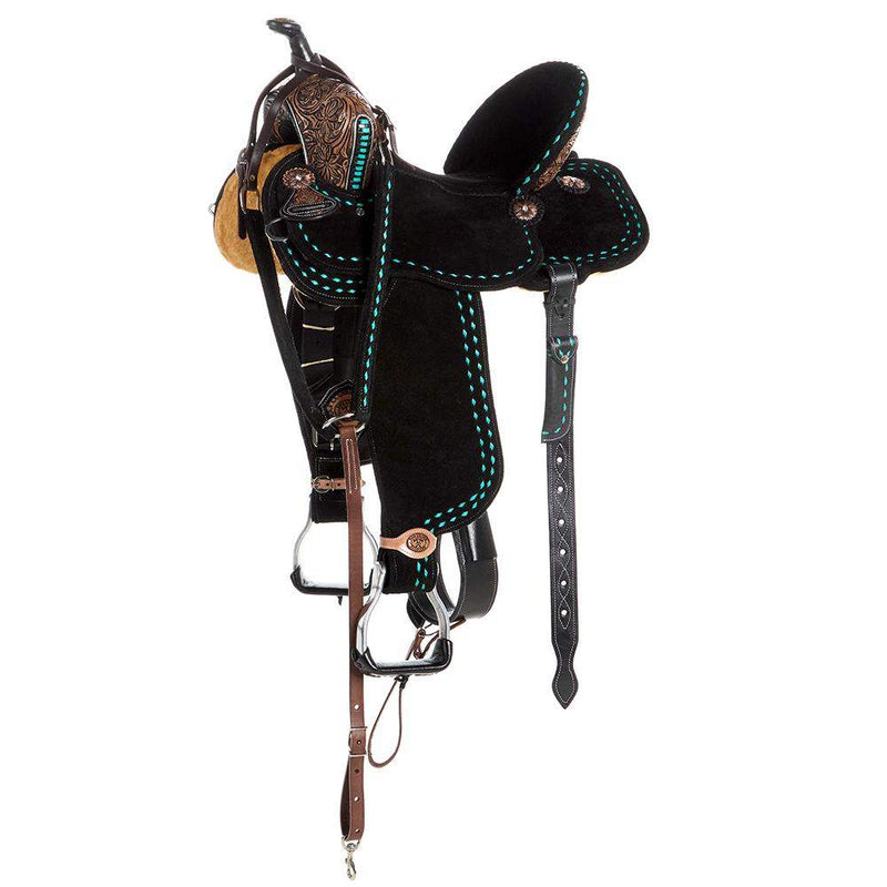 14 Inch Turquoise Floral Black Suede Brazilian Lightweight Barrel Saddle
