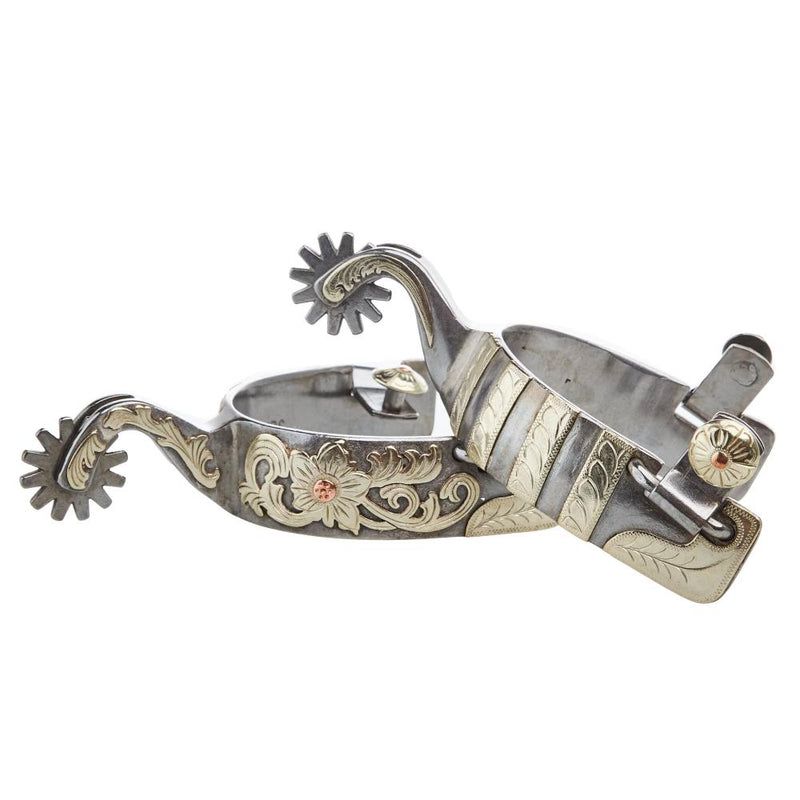 Double Mounted Silver Engraved Men's Western Spurs