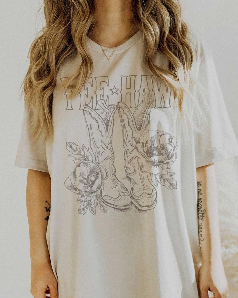Women's Yee Haw Boots Cream Tee