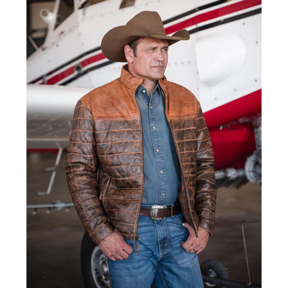 STS Ranchwear Men's Leather Clyde Tobacco Puffer Jacket