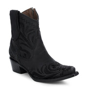 Women`s Black Embroidered Ankle Bootie
