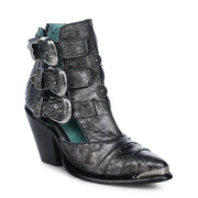 Women`s Silver and Black Buckle Bootie