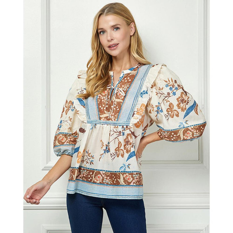 Women's 3/4 Sleeve Printed Blouse Top