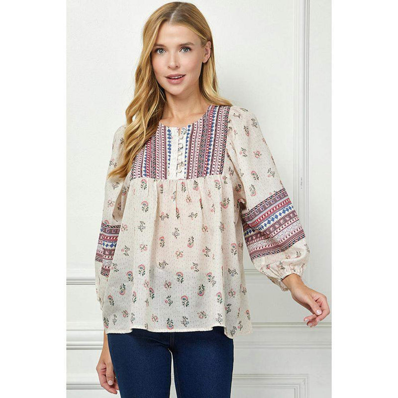 Women's Cream Mix Print Top