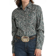 Women's Grey Paisley Button Down Shirt