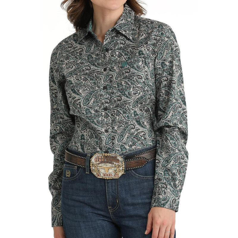 Women's Grey Paisley Button Down Shirt