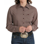 Women's Maroon Print Button Down Shirt