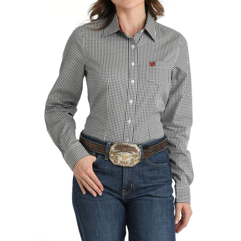 Women's Navy Check Button Down Shirt