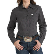Women's Navy Print Button Down Shirt